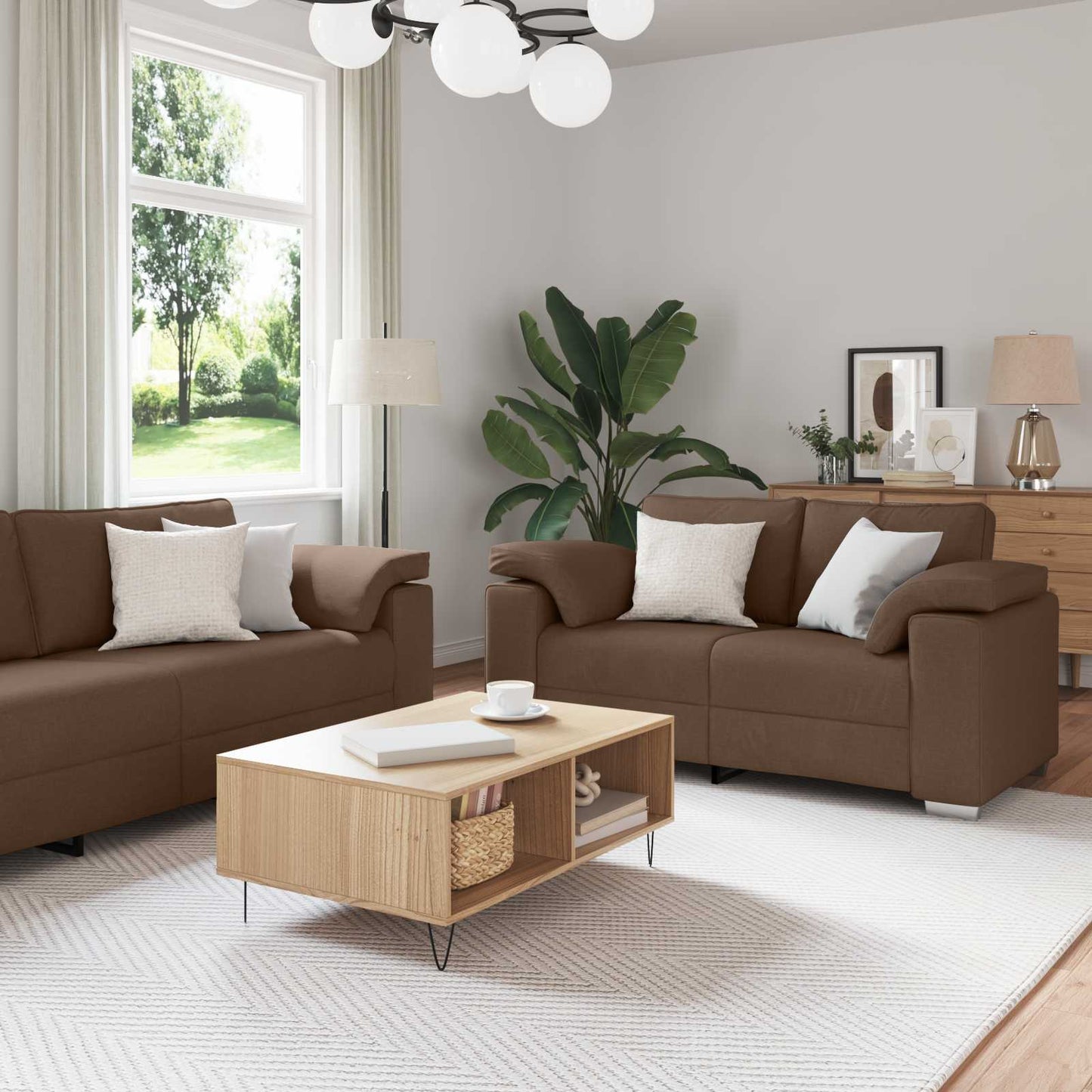 Divano 3 pcs Marrone 219 x 80 x 82 cm Tessuto misto lino