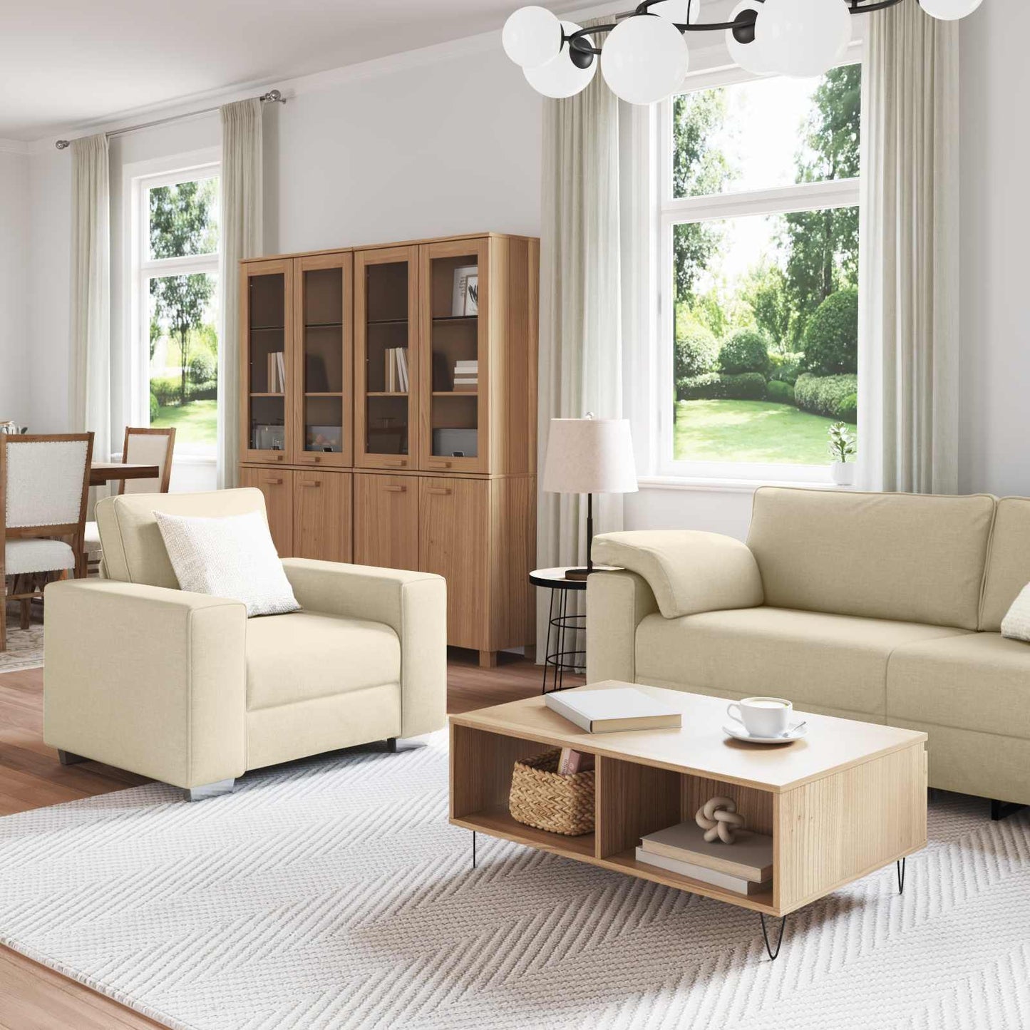 Divano 3 pcs Crema 219 x 80 x 82 cm Tessuto misto lino