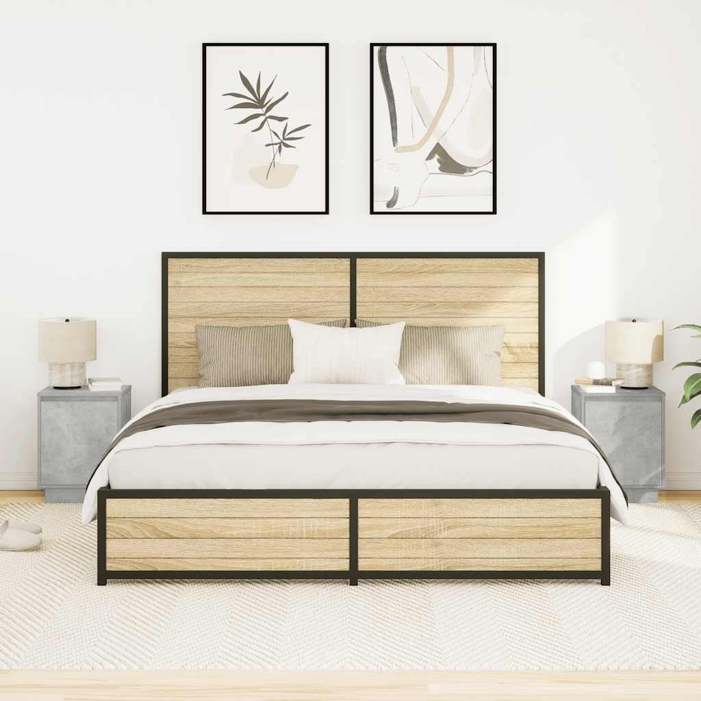Comodini con Luci a LED 2 pz Grigio Cemento 38x34x50 cm