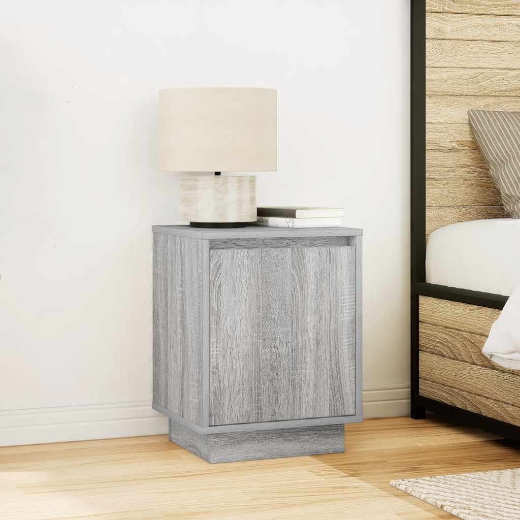 Comodino con Luci LED Grigio Sonoma 38x34x50 cm