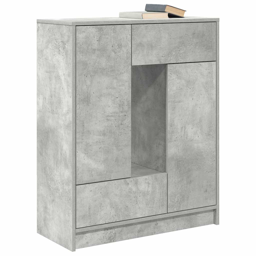 Credenza con Cassetti e Ante Grigio Cemento 73x31x90 cm