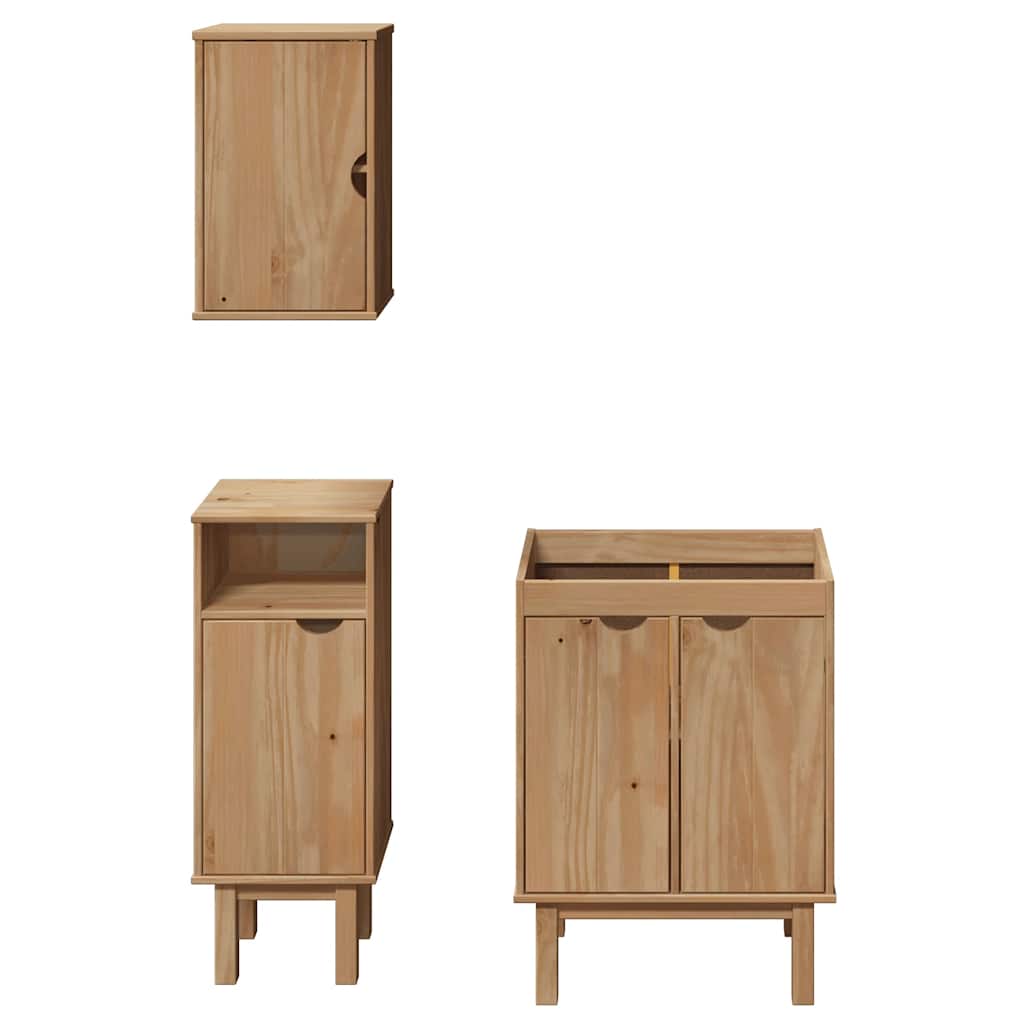 Set Mobili da Bagno 3 pz OTTA in Legno Massello di Pino