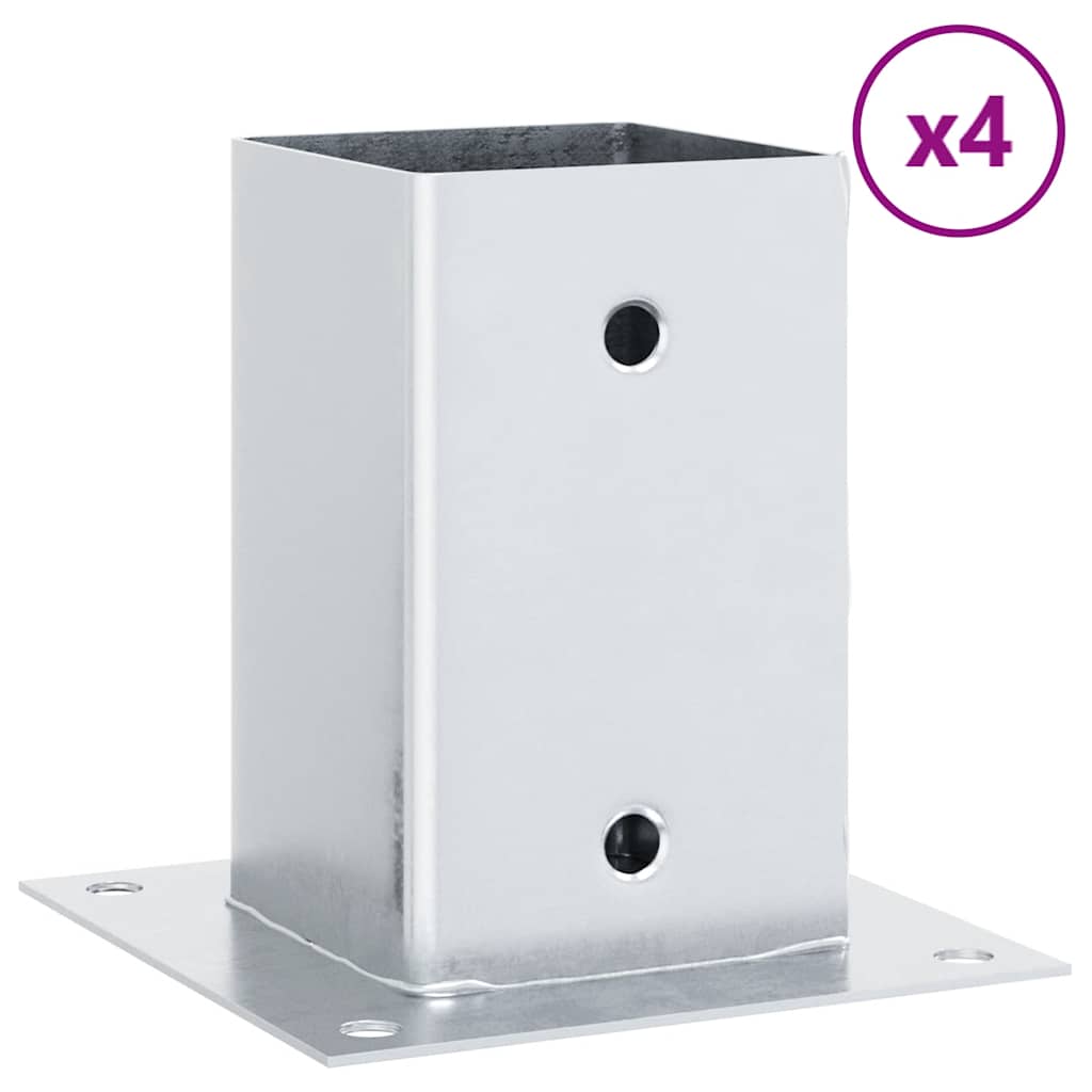 Basi per Pali Quadrate 4 pz Argento 81x81 mm in Acciaio Zincato