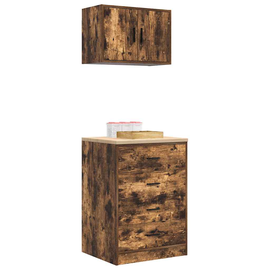 Armadi da Garage 2 pz Rovere Fumo in Legno Multistrato