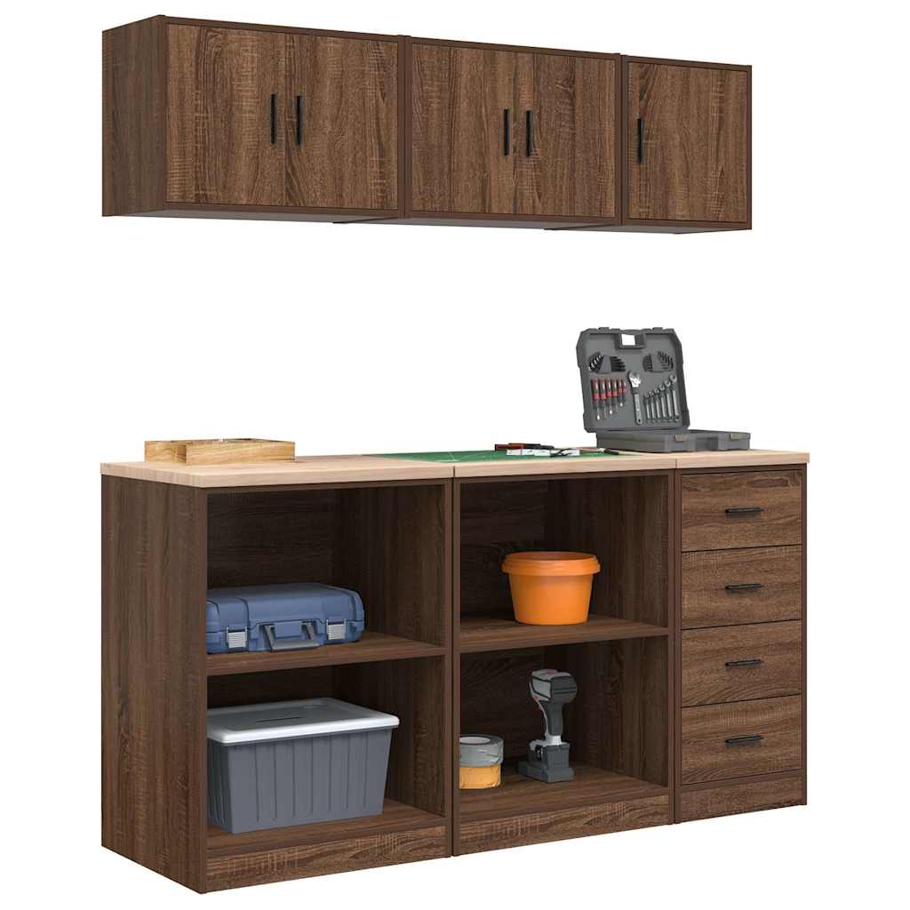 Armadi da Garage 6 pz Rovere Marrone in Legno Multistrato