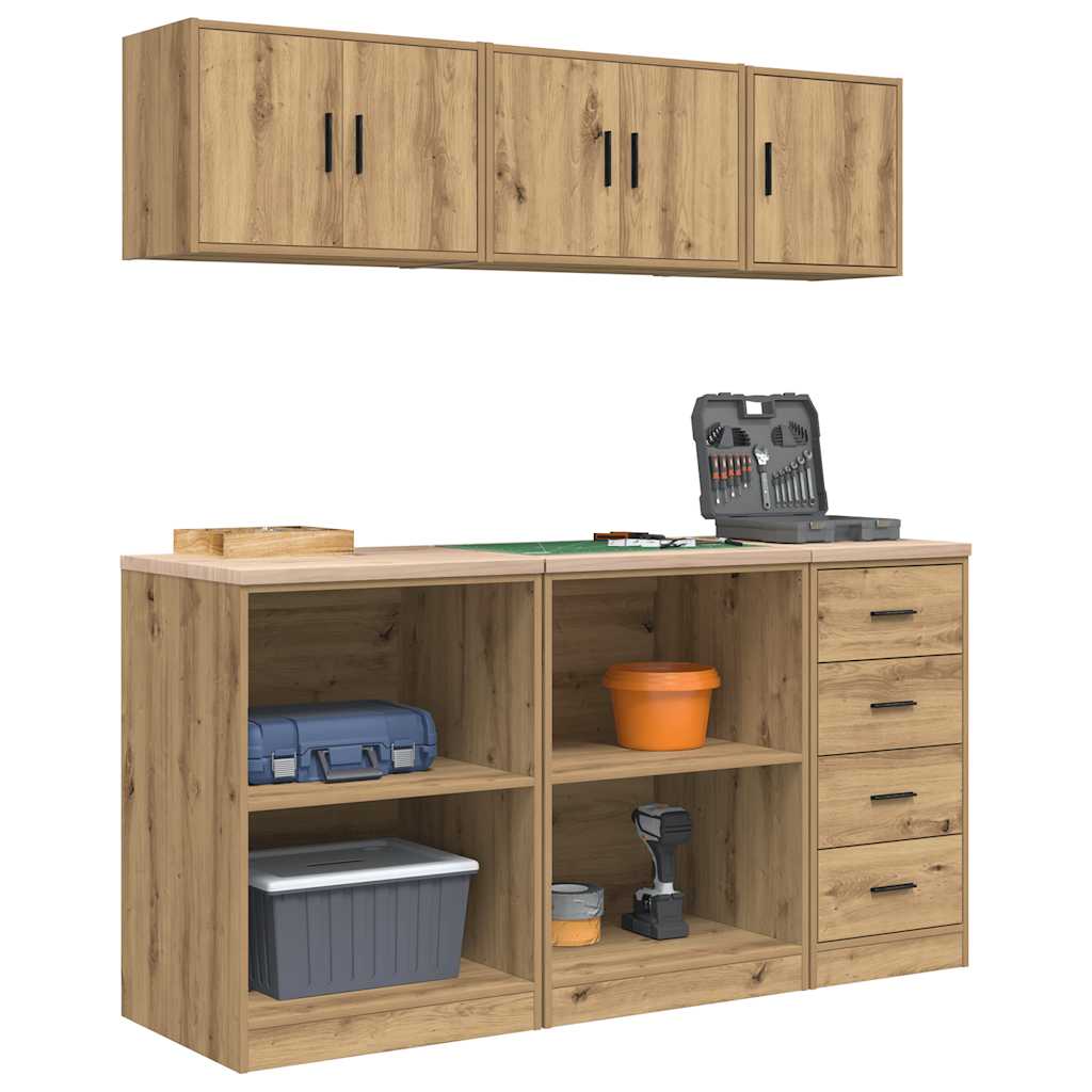 Armadi da Garage 6 pz Rovere Artigianale in Legno Multistrato