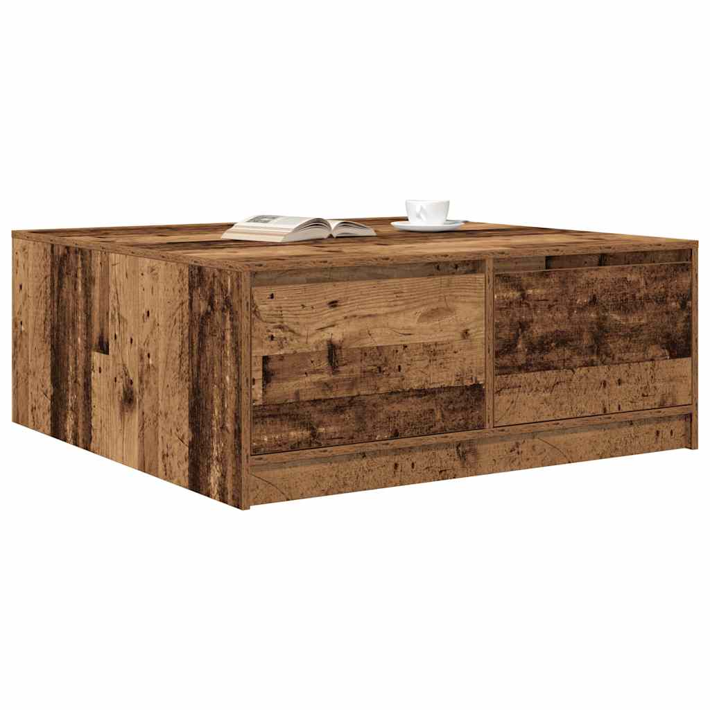 Tavolino da Salotto con Cassetti Legno Antico 100x100x40 cm
