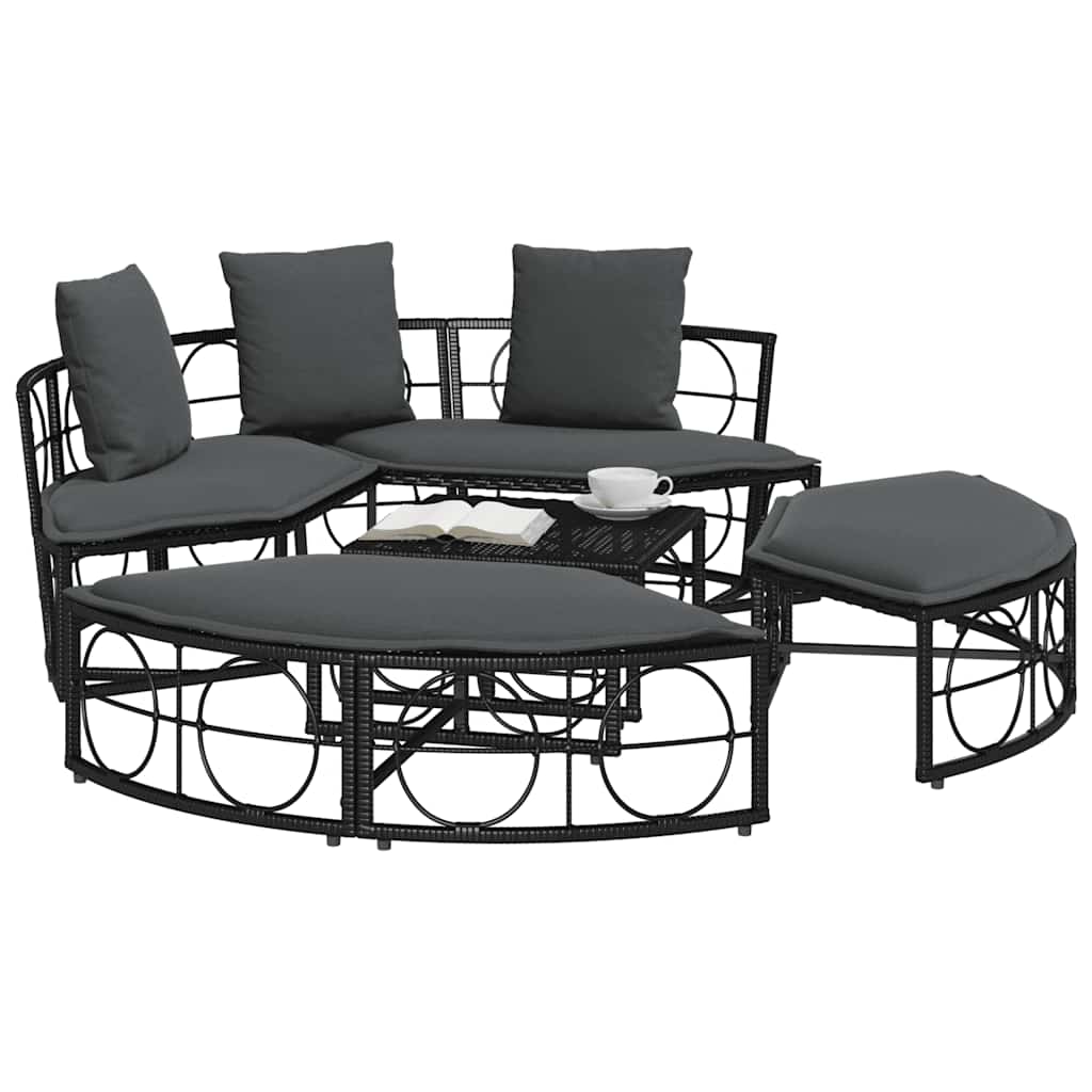 Lettino Prendisole Esterno senza Tetto Nero in Polyrattan