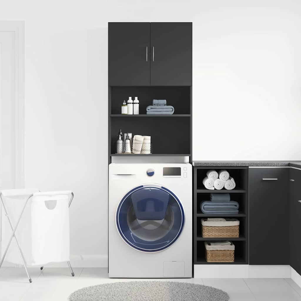 Mobile Lavatrice Nero 64x24x190 cm in Legno Multistrato