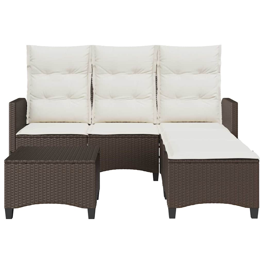 Set Divani da Giardino 3 pz con Cuscini a L Marrone Polyrattan