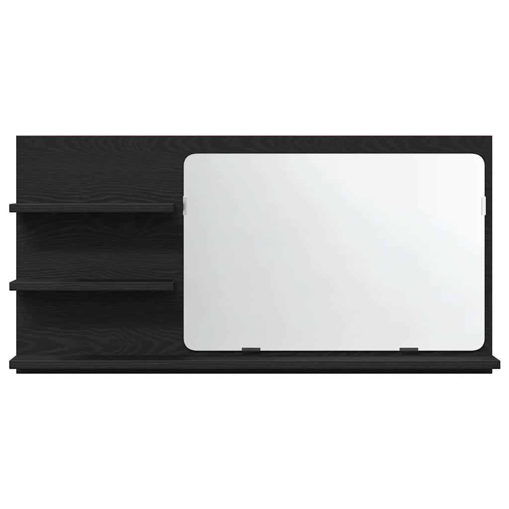 Mobiletto con Specchio per Bagno Rovere Nero 90x11x45 cm in Legno Massello