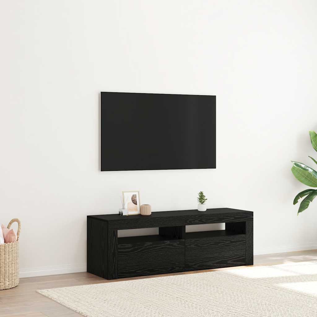 Mobile Porta TV con LED Rovere Nero 120x35x40 cm Multistrato