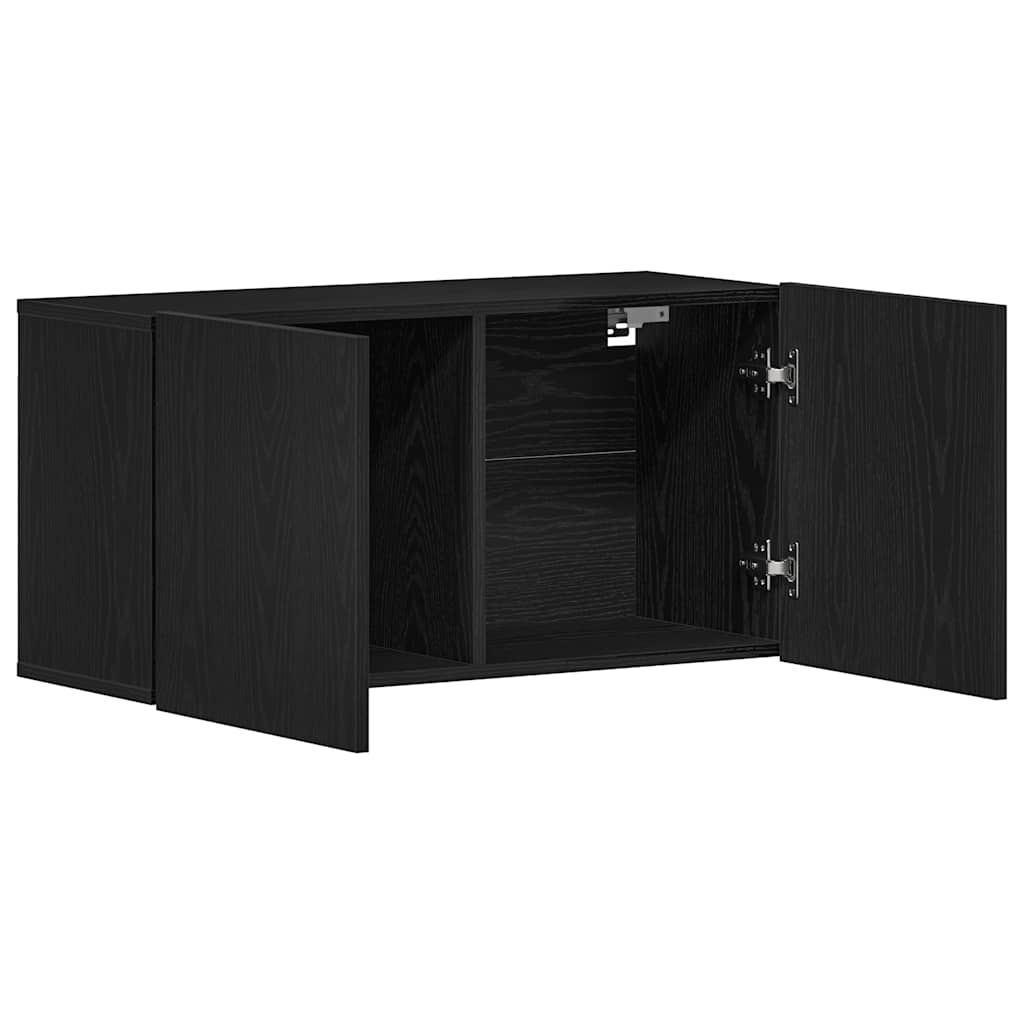 Mobile TV Rovere Nero 80x30x41 cm in Legno Massello