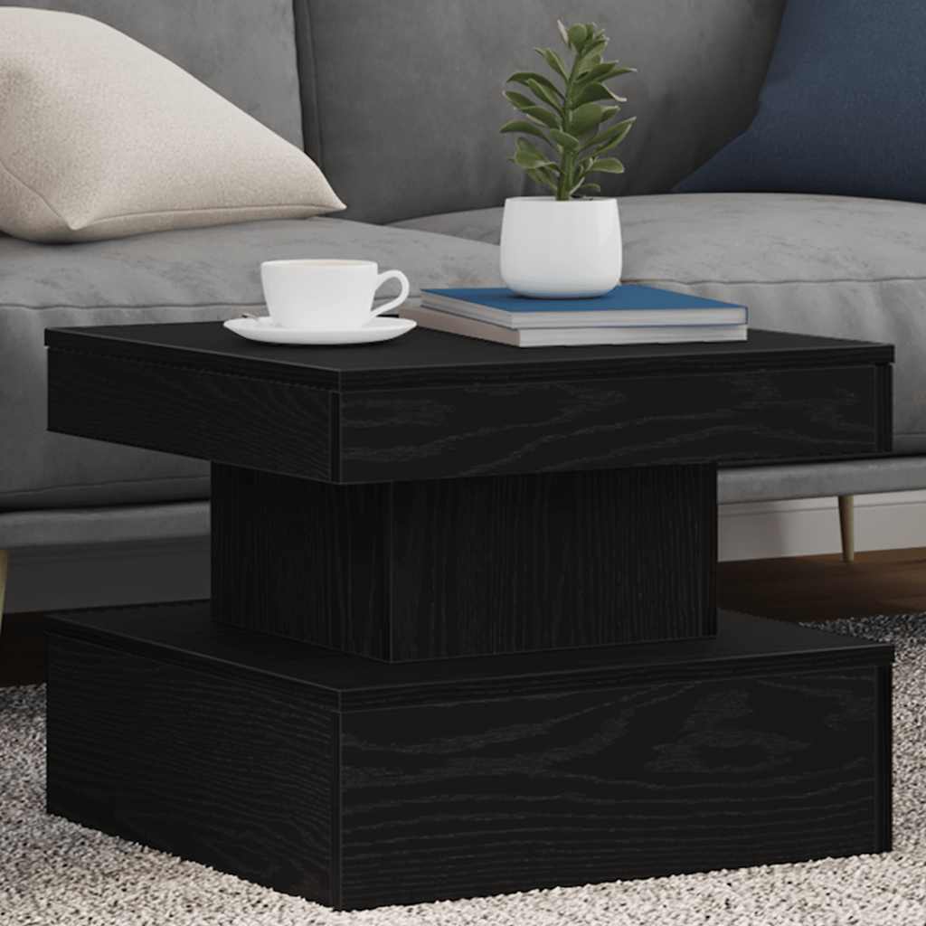 Tavolino da Salotto con Luci LED Rovere Nero 50x50x40 cm