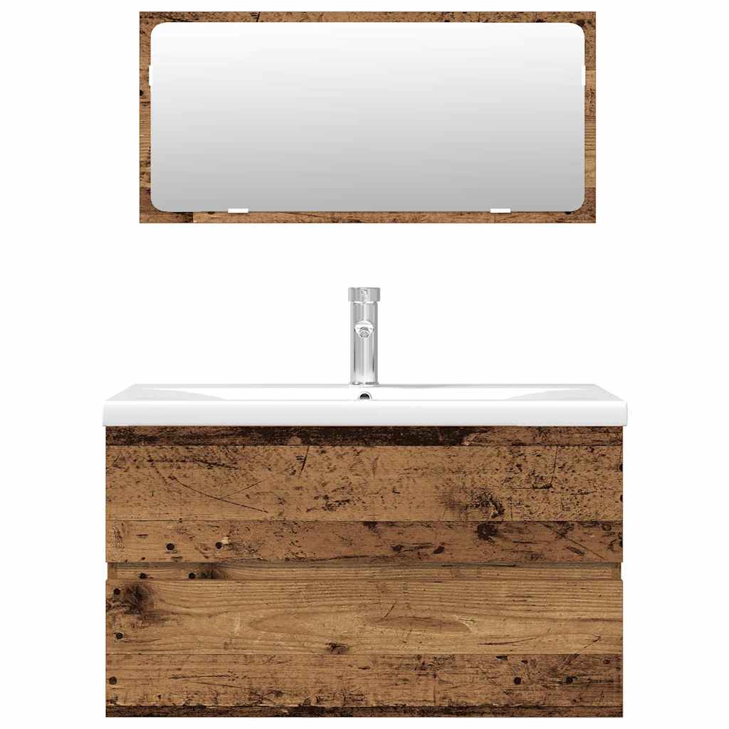 Set Mobili da Bagno 3 pz Legno Antico in Legno Multistrato