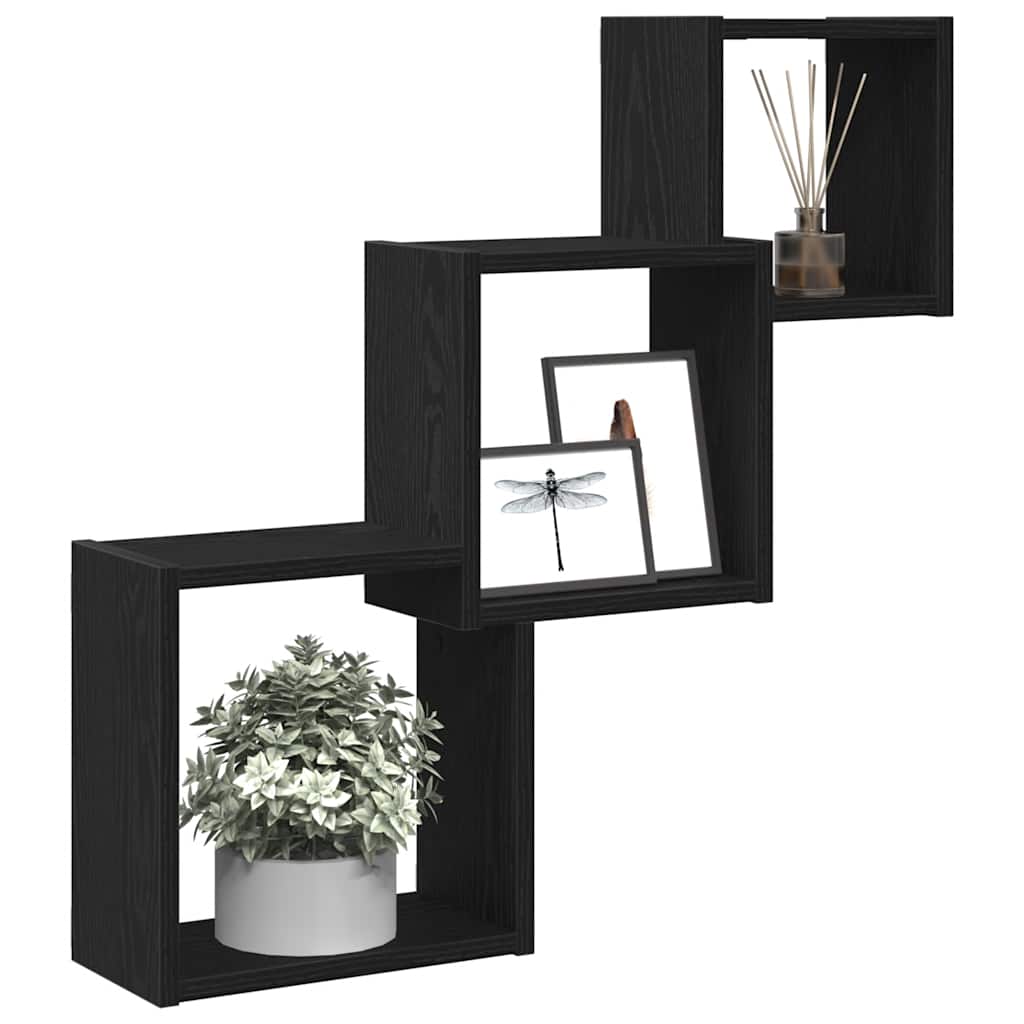 Mensole a Cubo Parete Rovere Nero 68x15x68 cm Legno Multistrato