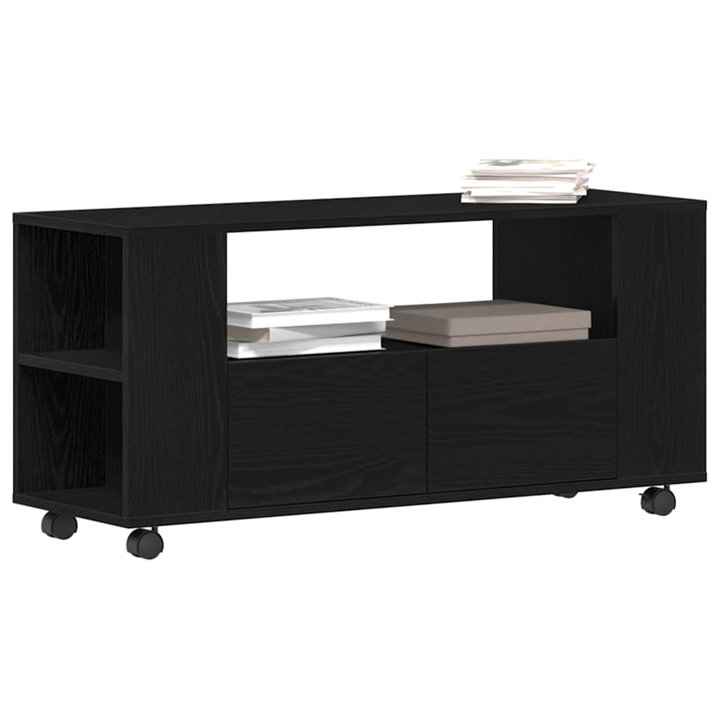 Mobile Porta TV con Ruote Rovere Nero 102x34,5x43 cm Truciolato