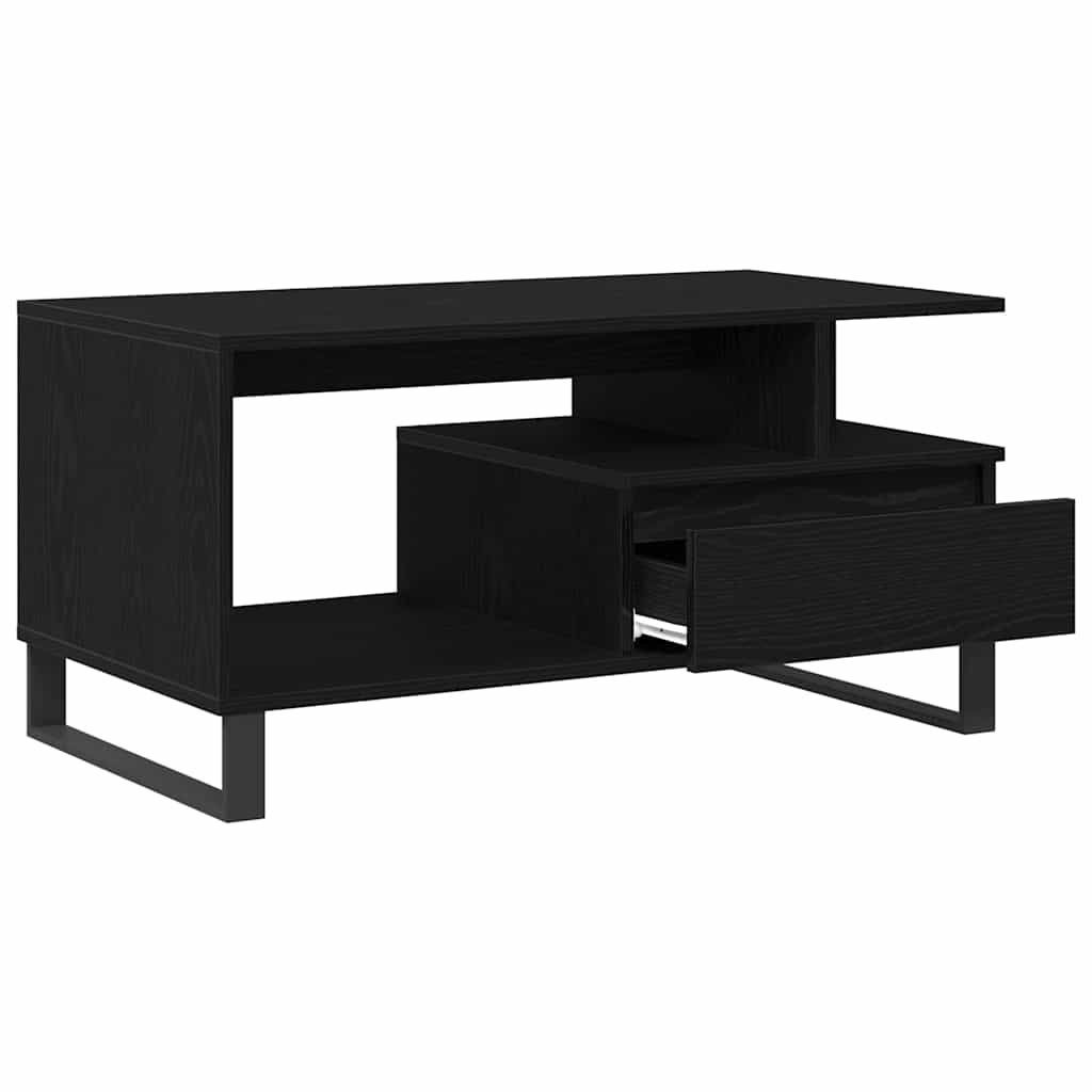 Tavolino da salotto con cassetto Rovere Nero 90 x 49 x 45 cm