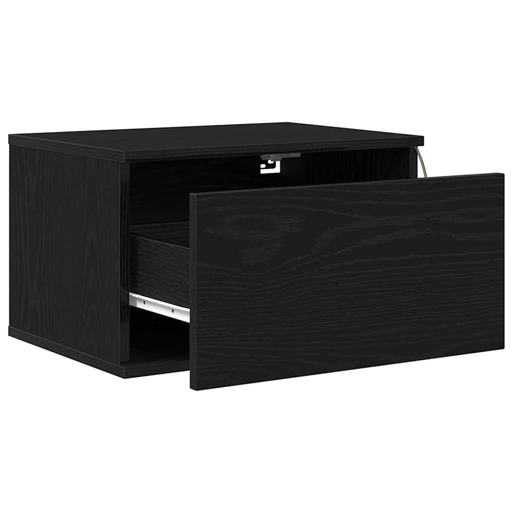 Mobiletto da comodino a parete Rovere Nero 50 x 36 x 30 cm