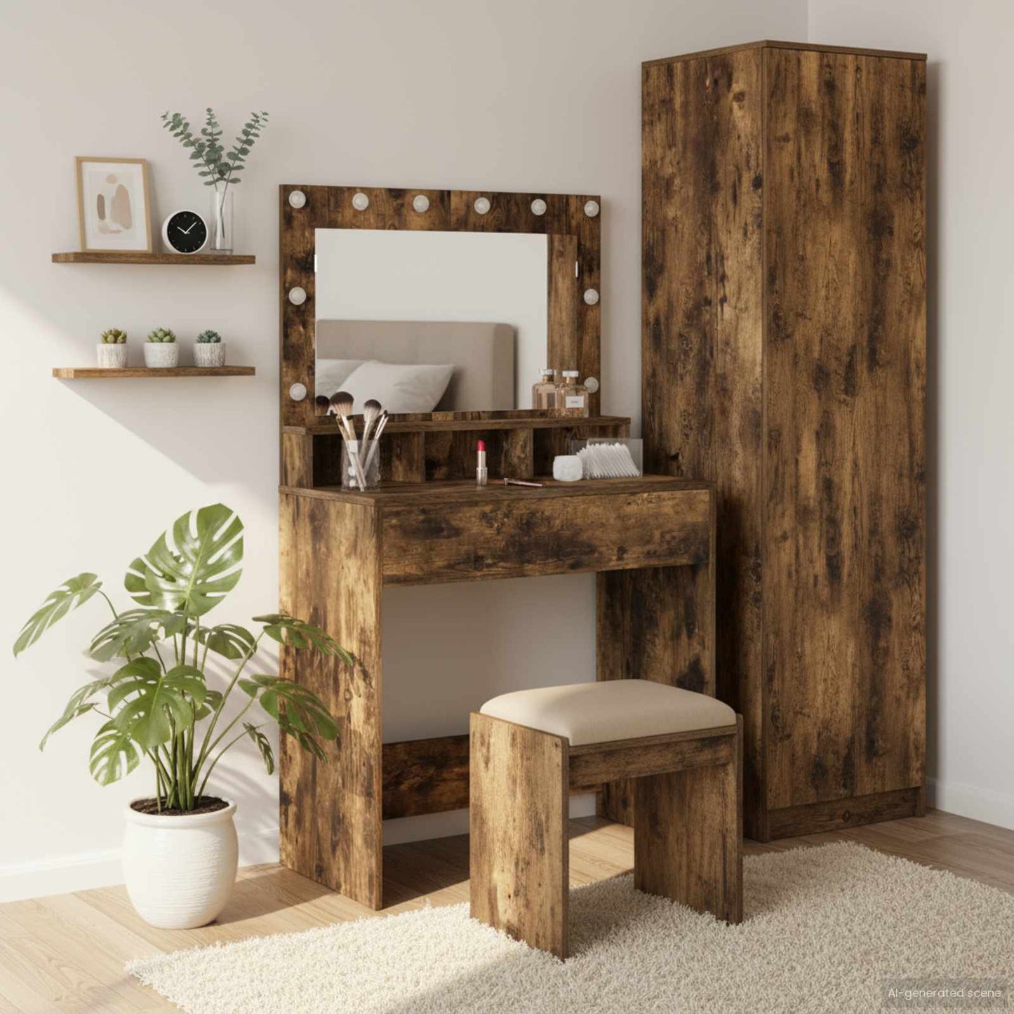 Tavolo da Trucco con lo scaffale Rovere fumé 75,5 x 41 x 135 cm