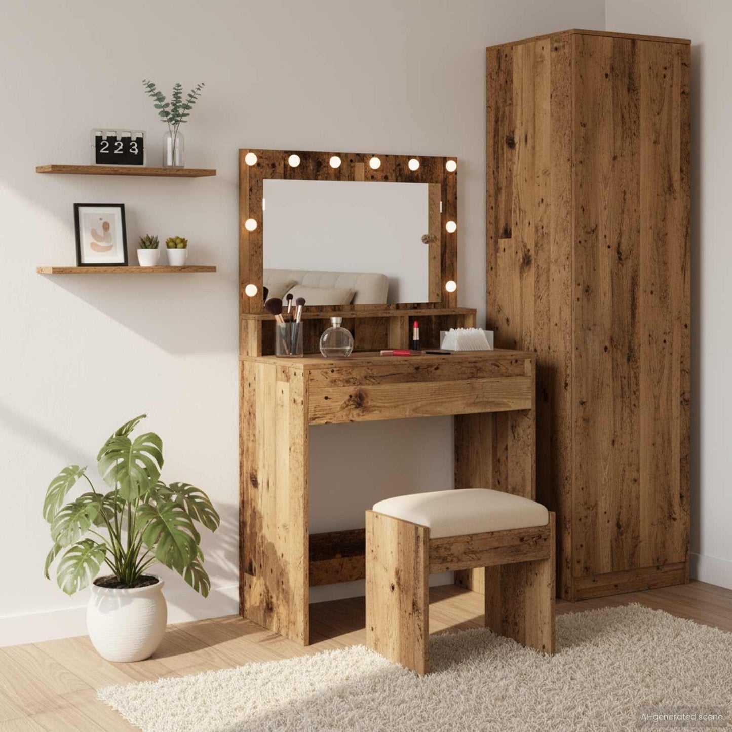 Tavolo da Trucco con specchio Legno vecchio 75,5 x 41 x 135 cm