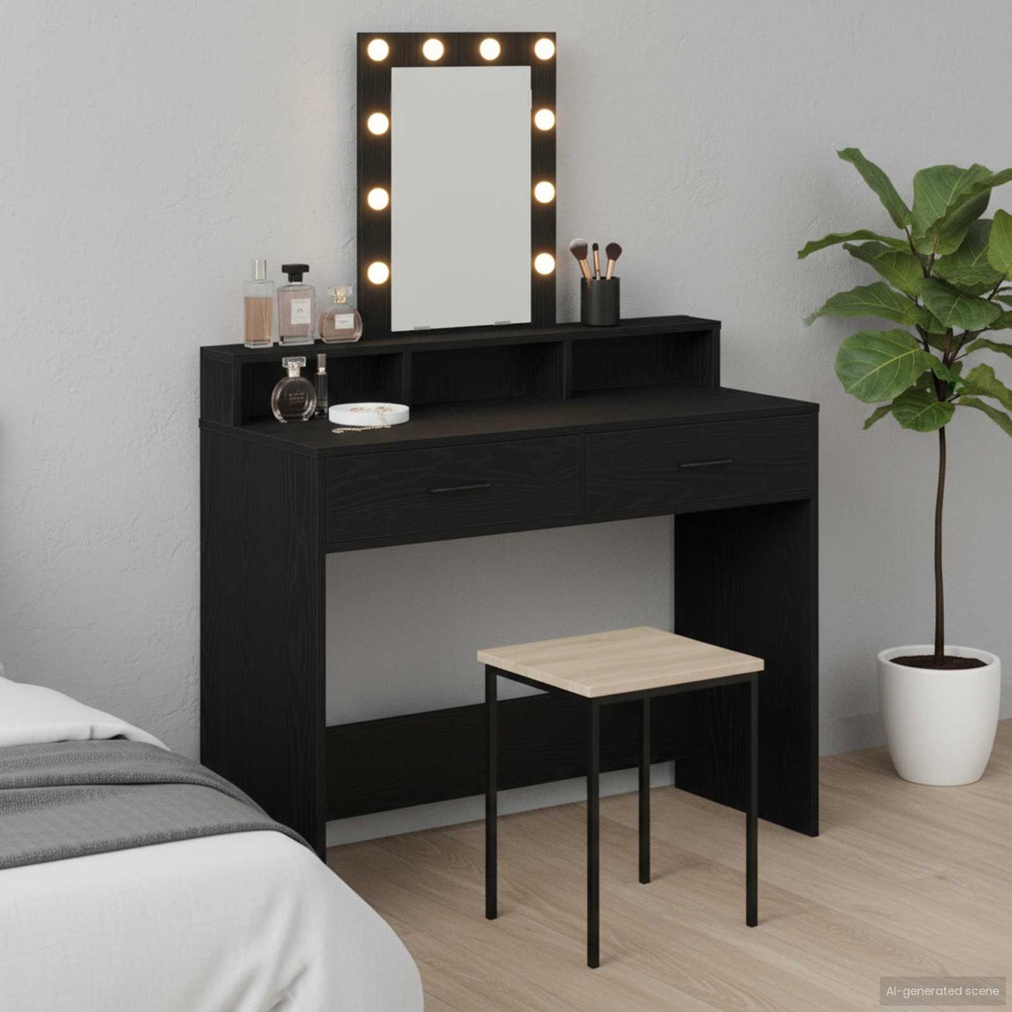 Tavolo da Trucco Nero 100 x 41 x 140 cm Legno multistrato