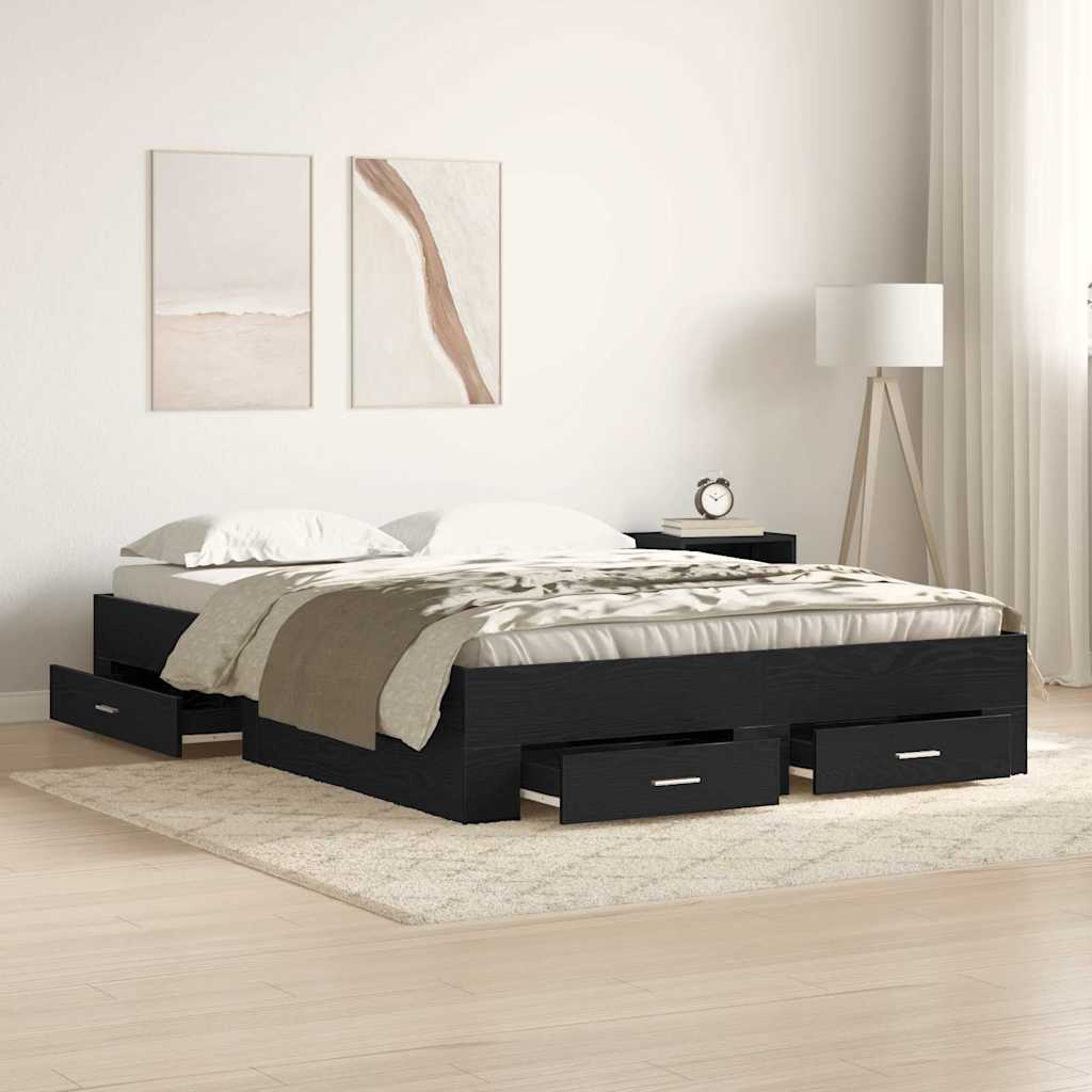 Struttura del letto Rovere Nero 140 x 190 cm Legno multistrato
