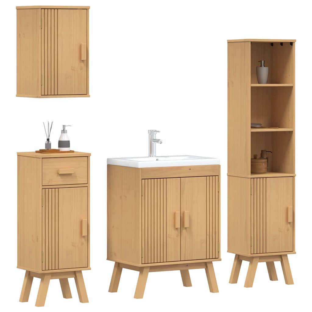 Set di mobili per il bagno 4 pcs Marrone Legno massello di pino