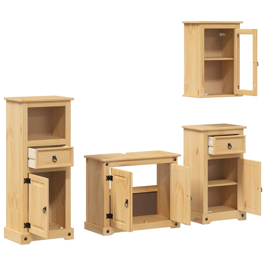 Set Mobili da Bagno 4 pz Corona in Legno Massello di Pino