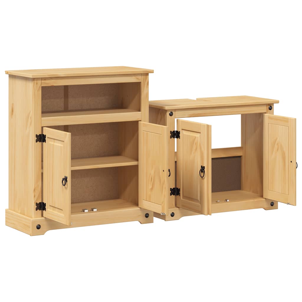 Set Mobili da Bagno 2 pz Corona in Legno Massello di Pino