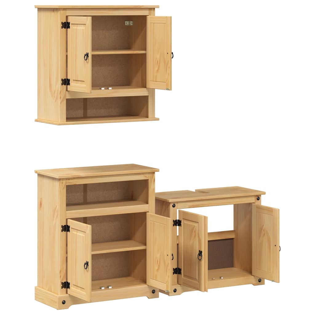 Set Mobili da Bagno 3 pz Corona in Legno Massello di Pino