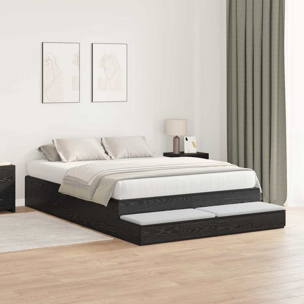 Struttura letto con contenitore con cassetto Rovere Nero 160 cm