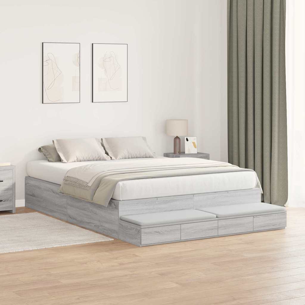 Struttura letto con contenitore Grigio Sonoma 135 cm