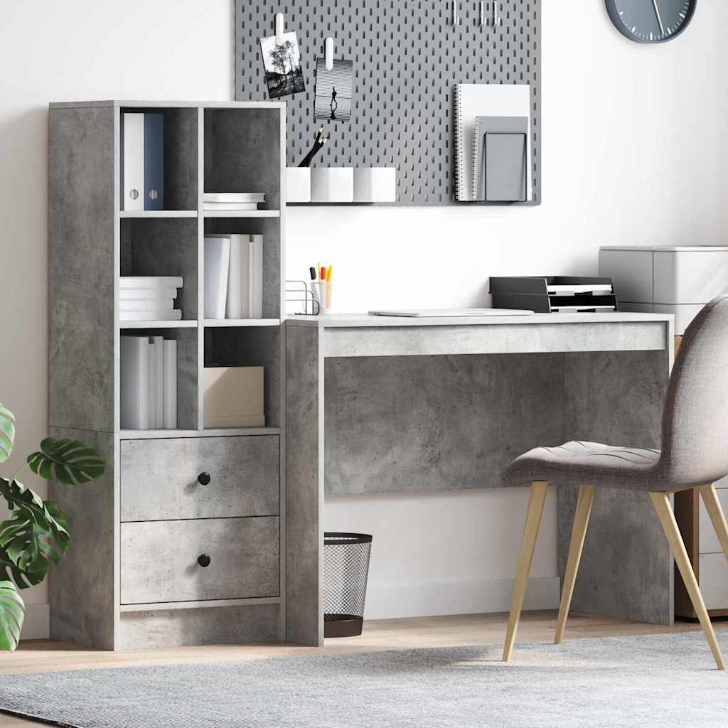 Scrivania con cassetto 2 pcs Grigio cemento