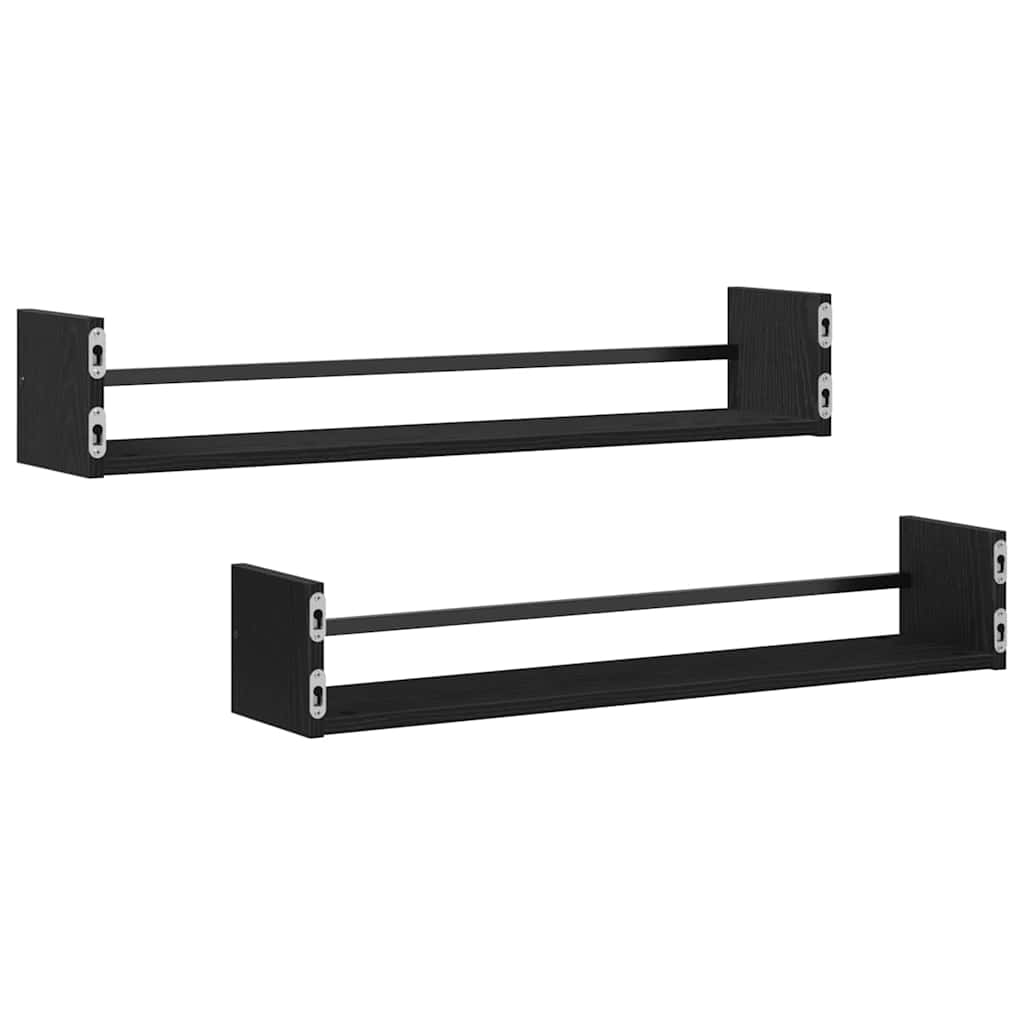 Scaffale da parete 2 pcs Rovere Nero 80 x 16 x 14 cm
