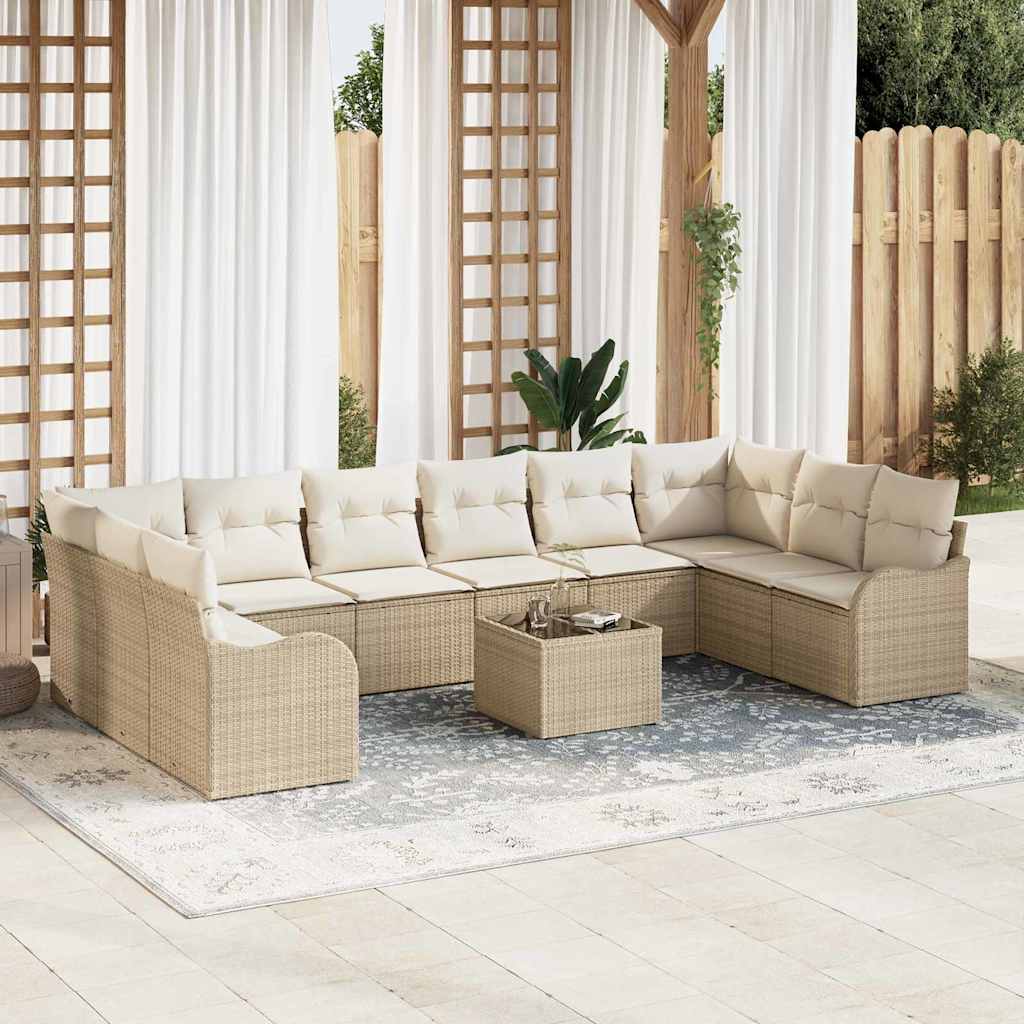 Set Divano da Giardino 11 pcs Beige polyrattan