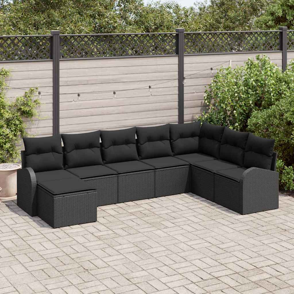 Set Divano da Giardino 8 pcs Nero Rattan in Polipropilene