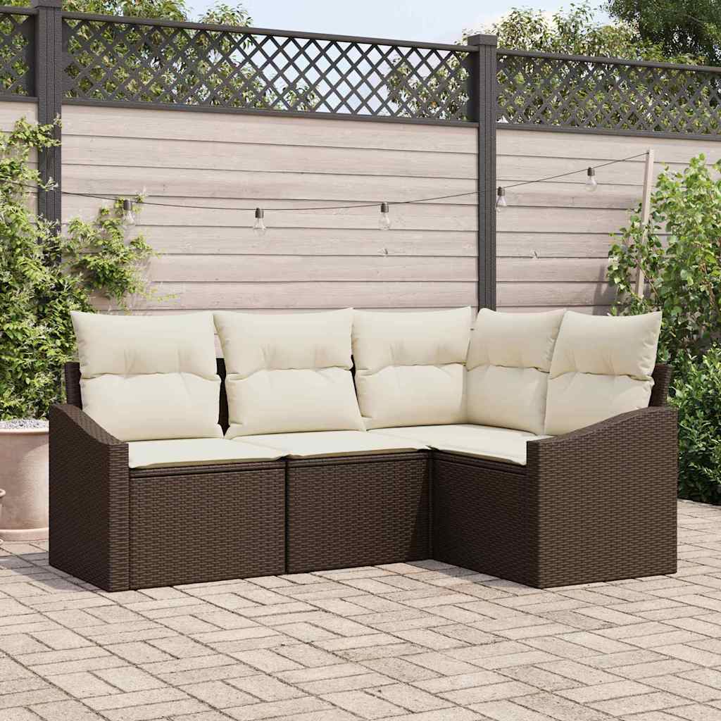 Set di divani con cuscino 4 pcs Marrone polyrattan