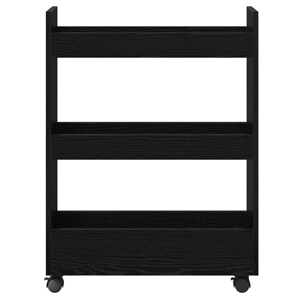 Carrello di Stoccaggio Stretto Rovere Nero 60 x 22 x 80 cm