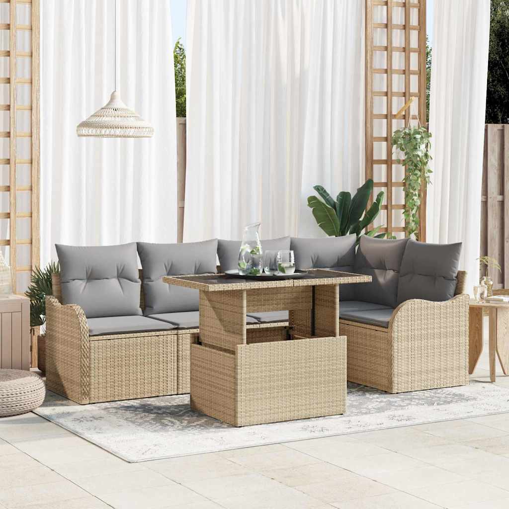 Set da pranzo con cuscino 6 pcs Beige Poly Rattan