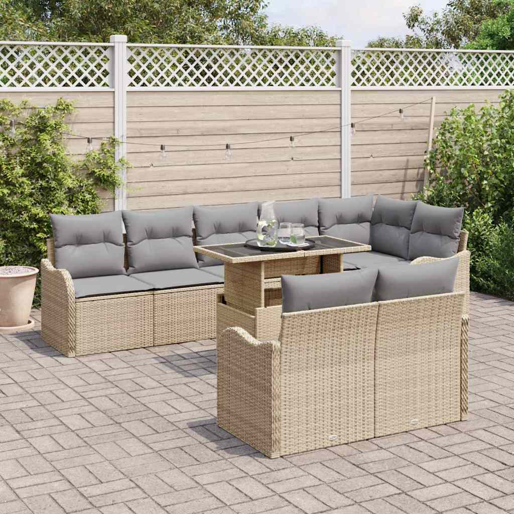 Set di relax con cuscino 9 pcs Beige Poly Rattan