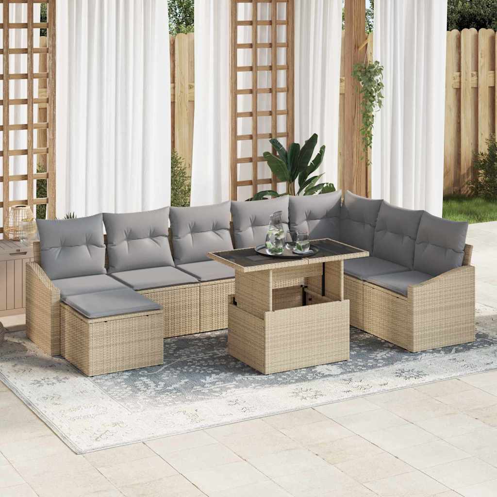 Set di divani 9 pcs Beige e grigio chiaro polyrattan