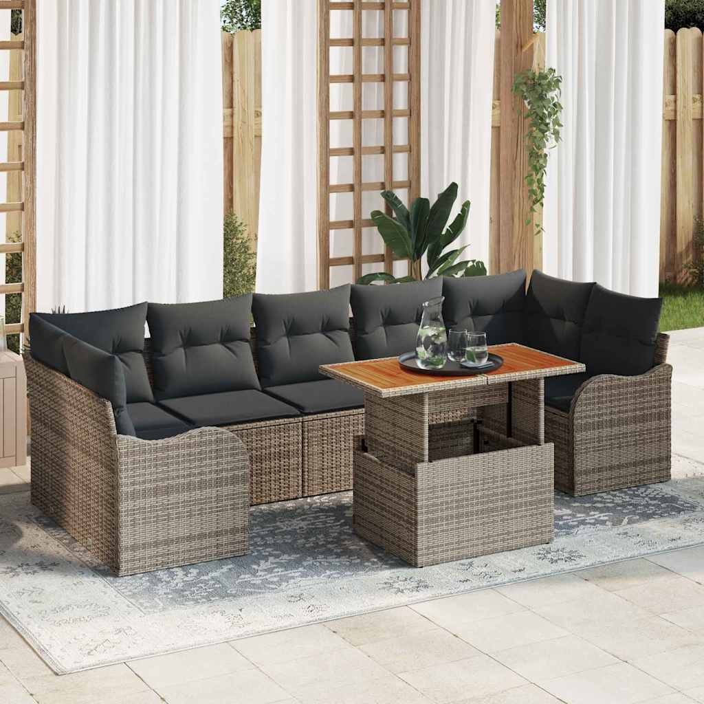 Set Divano da Giardino con cuscino 8 pcs Grigio polyrattan