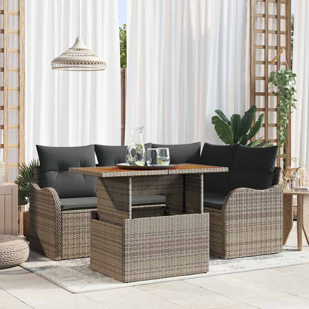 Set Divano da Giardino con cuscino 5 pcs Grigio polyrattan
