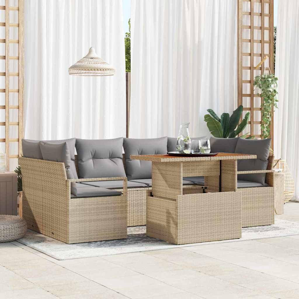 Set Divano da Giardino con cuscino 7 pcs Beige e Grigio Chiaro