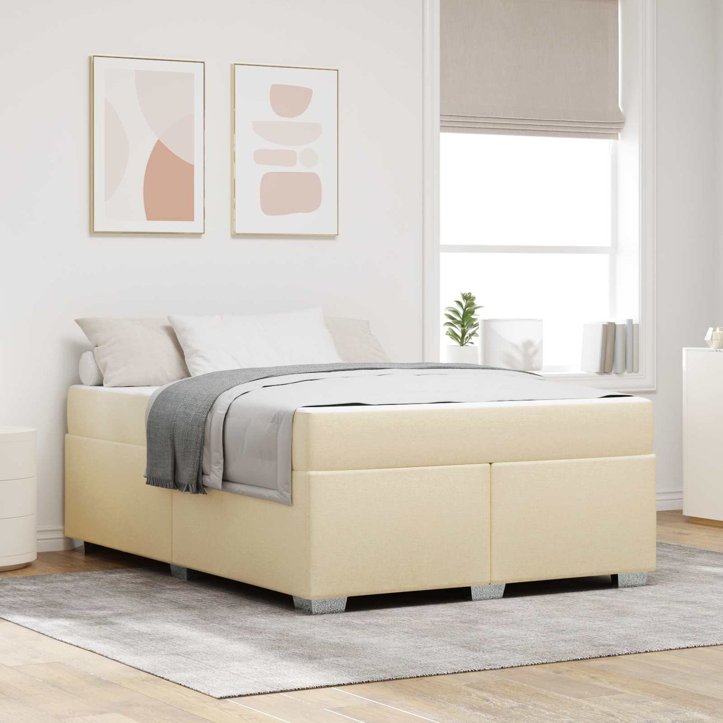 Struttura del letto con materasso Crema 160 x 200 cm Tessuto