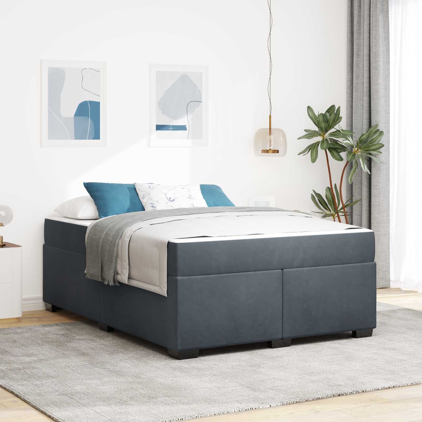Struttura del letto Grigio scuro 160 x 200 cm Tessuto
