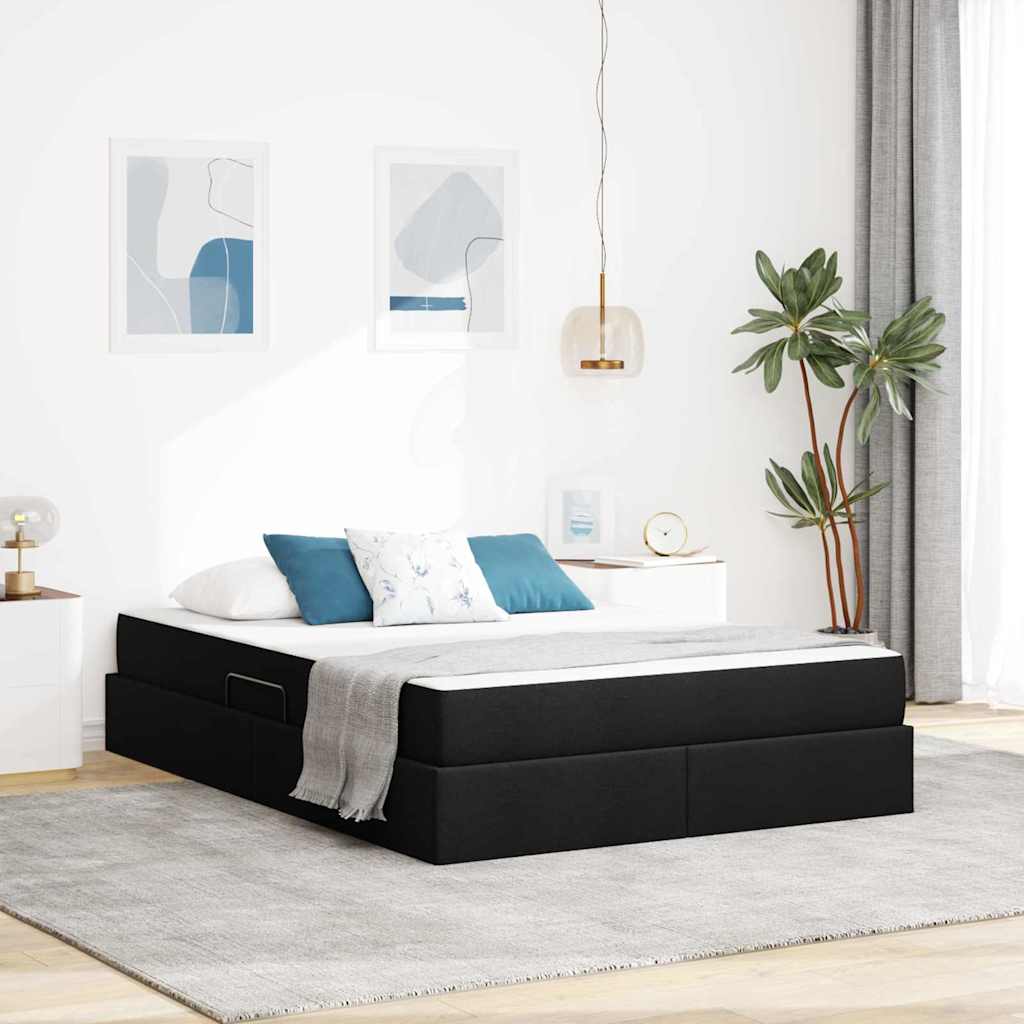 Letto con contenitore e materasso Nero 140 x 190 cm Poliestere