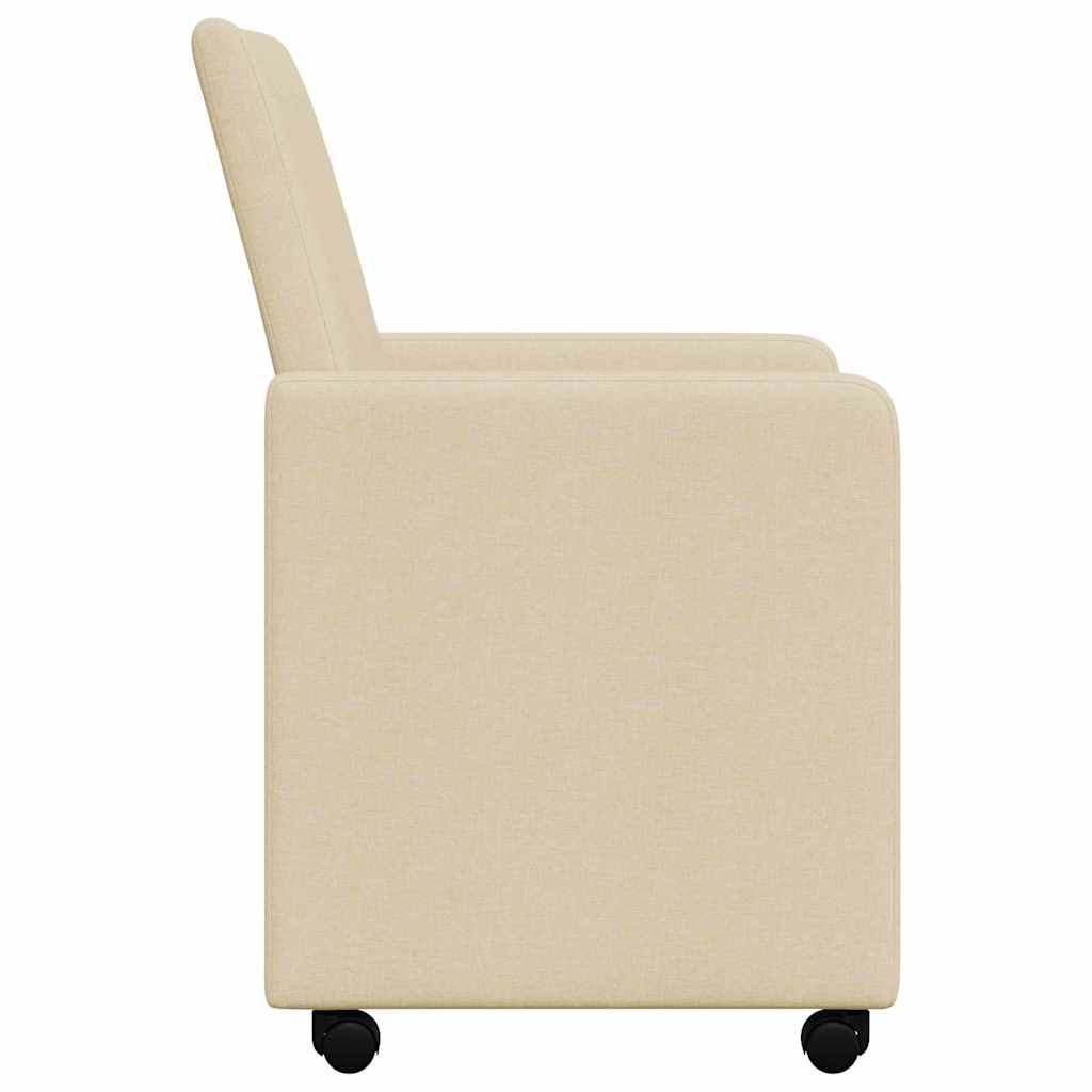 Sedie da Pranzo con Ruote 2 pcs Crema 57 x 66 x 94 cm Tessuto