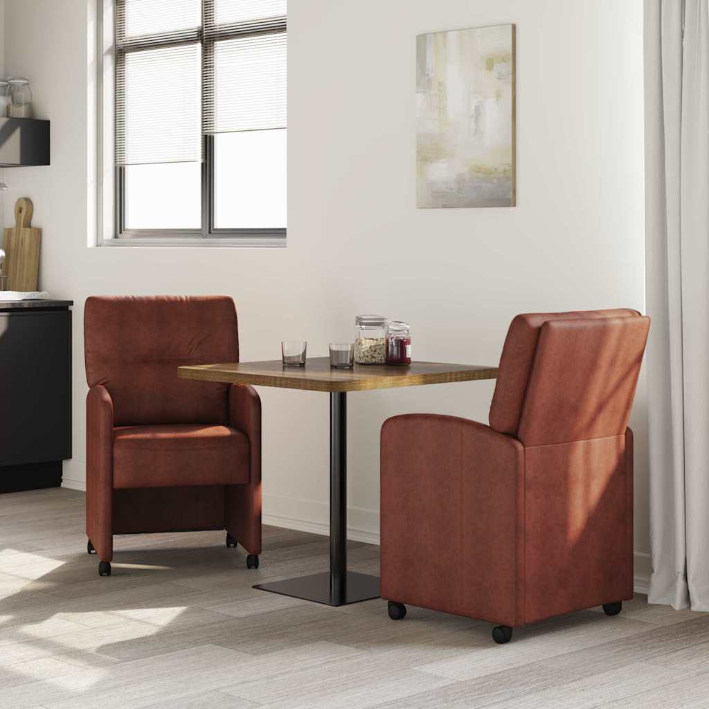 Sedie da Pranzo con Ruote 2 pcs Marrone lucido 57 x 67 x 95 cm